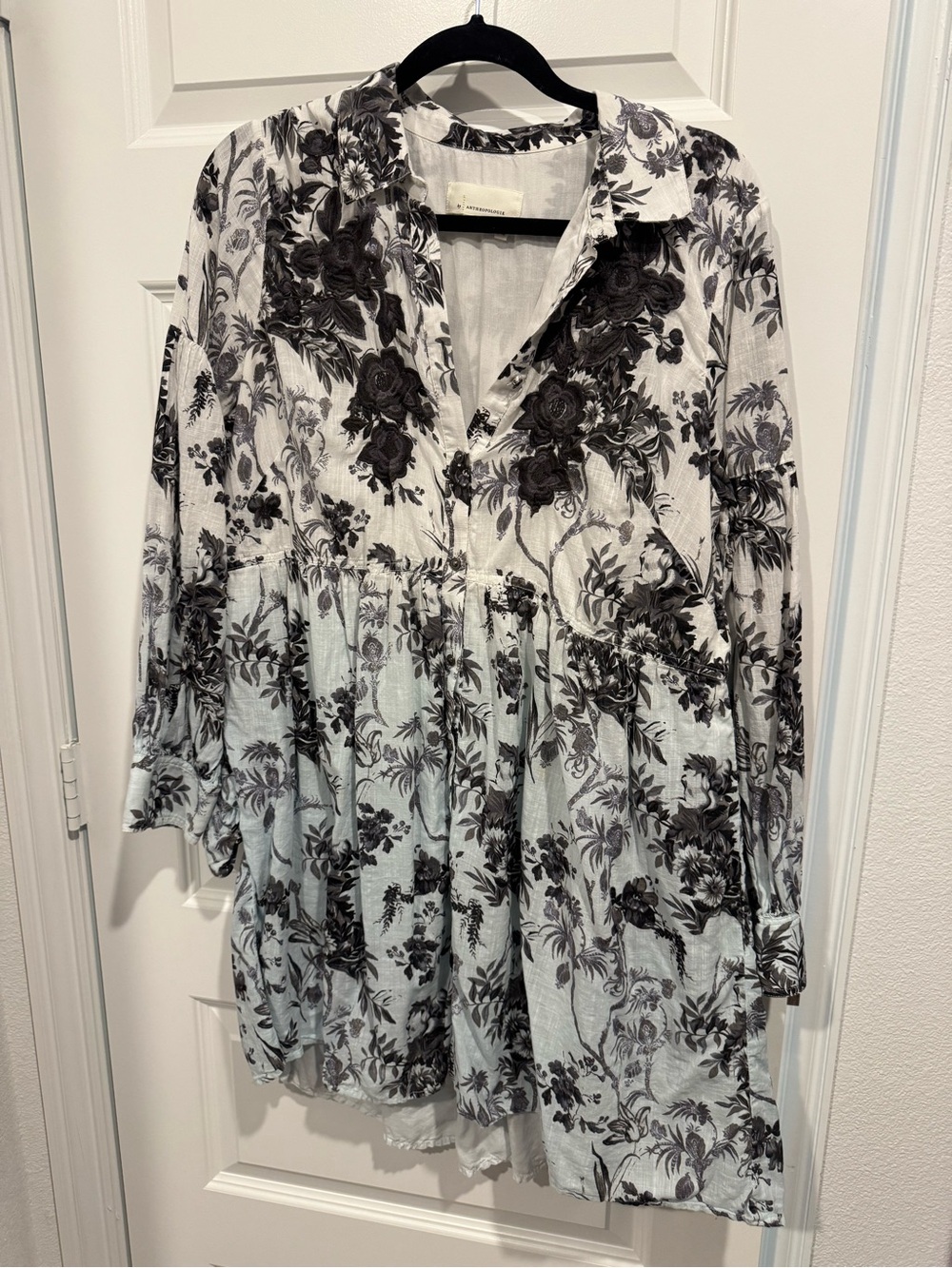 Anthropologie Lavinia Blue White Floral Cotton Shirt Dress Size 14 - Picture 2 of 4
